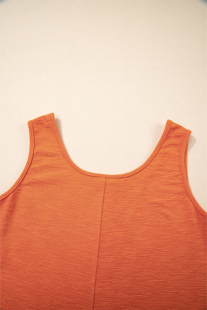 Grapefruit Orange U Neck Button Front Sleeveless Romper