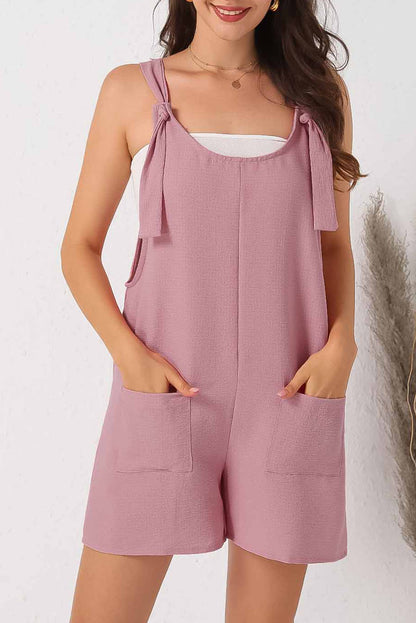 Pink Adjustable Straps Pocketed Textured Romper