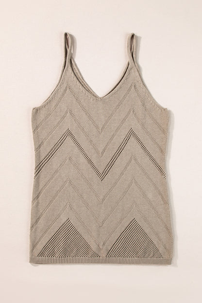 Parchment Chevron Pointelle Knit Spaghetti Straps Sweater Vest