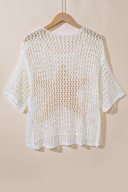 White Star Graphic Crochet Knitted Summer Sweater Top