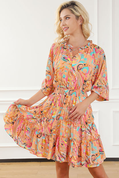 Multicolour Paisley Print Frilled Mini Dress