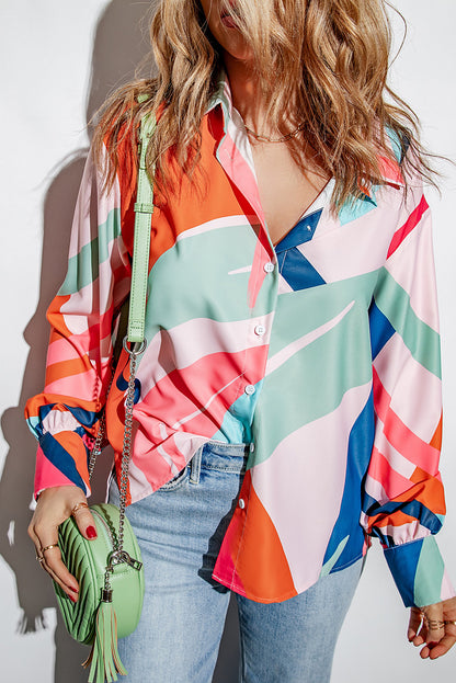 Multicolor Abstract Print Cuffed Sleeve Shirt