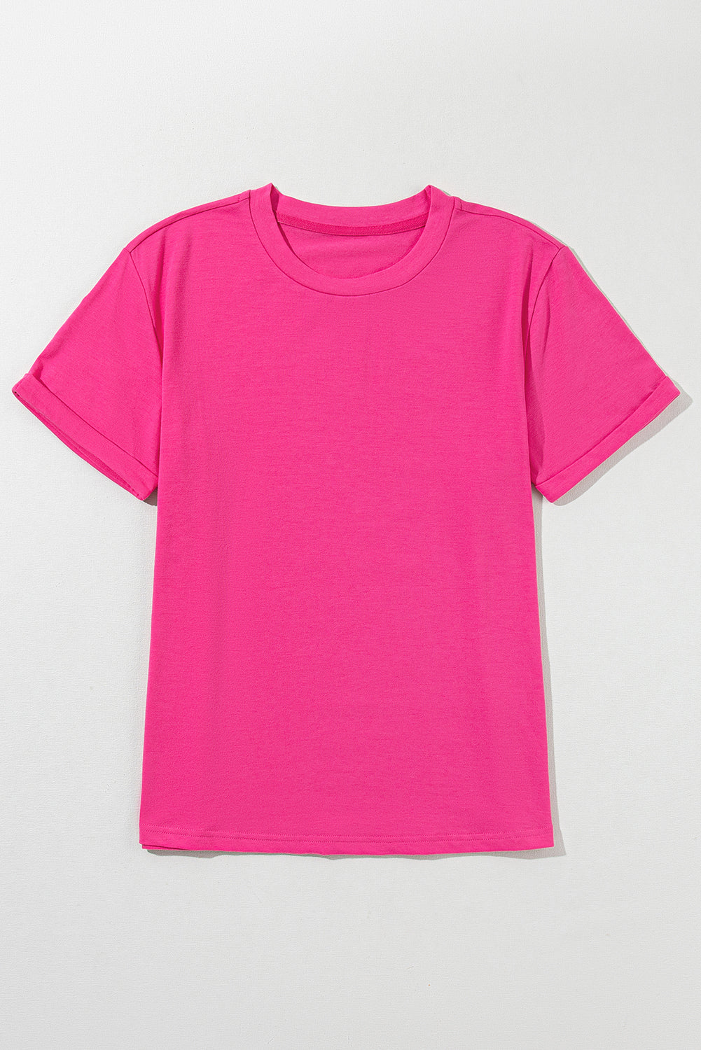 Rose Red Casual Plain Crew Neck Tee