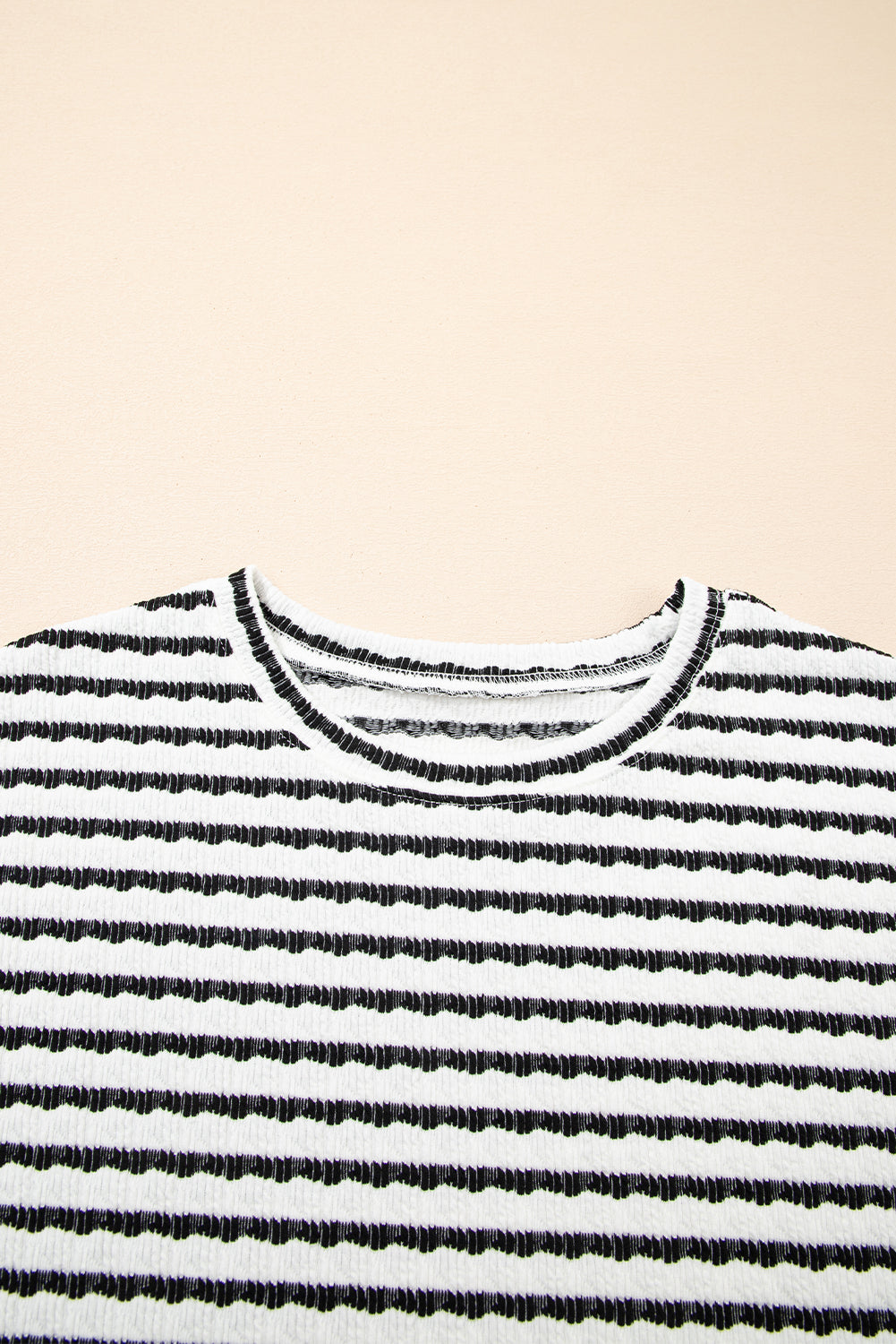 Black Stripe Knitted Short Sleeve Top and Drawstring Shorts Set