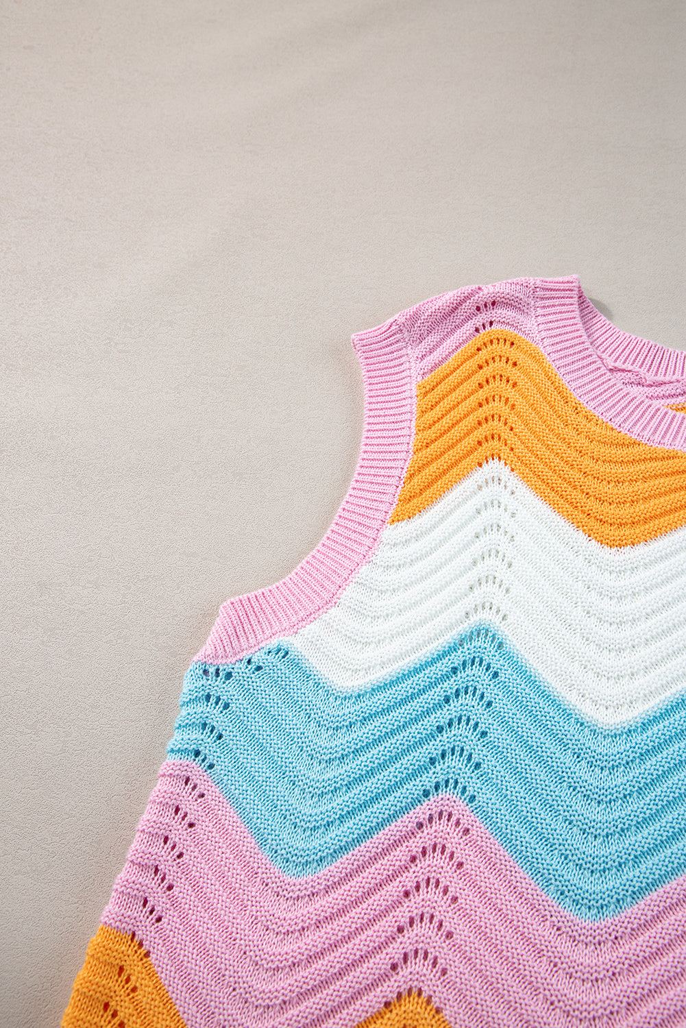 Multicolour Striped Colorblock Scalloped Hem Knitted Vest