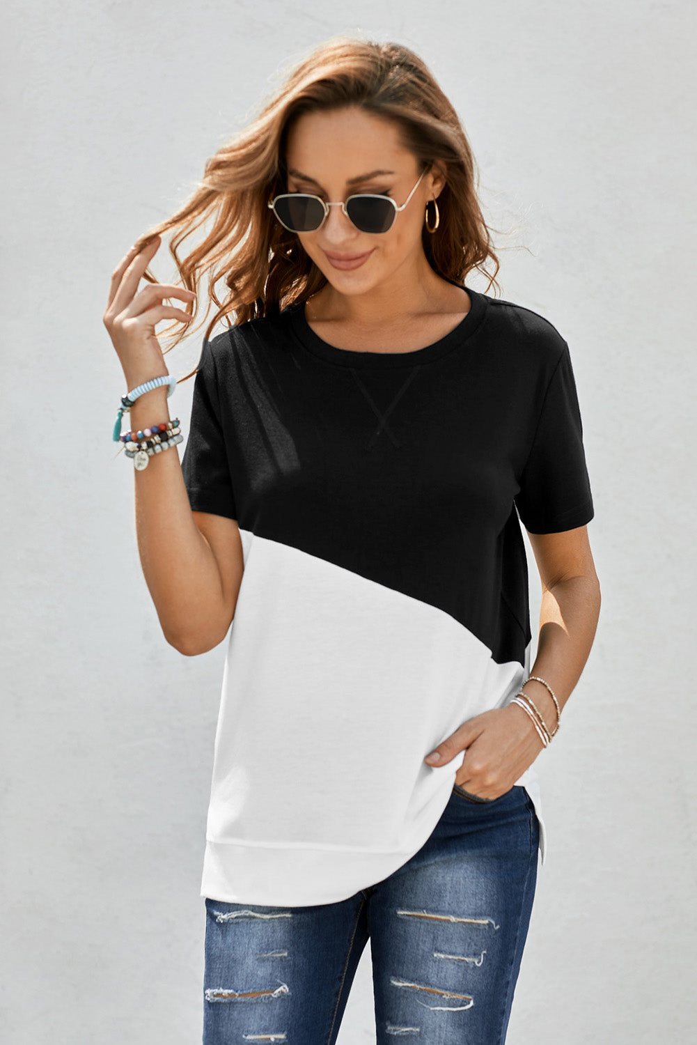 Two-Tone Round Neck Tee