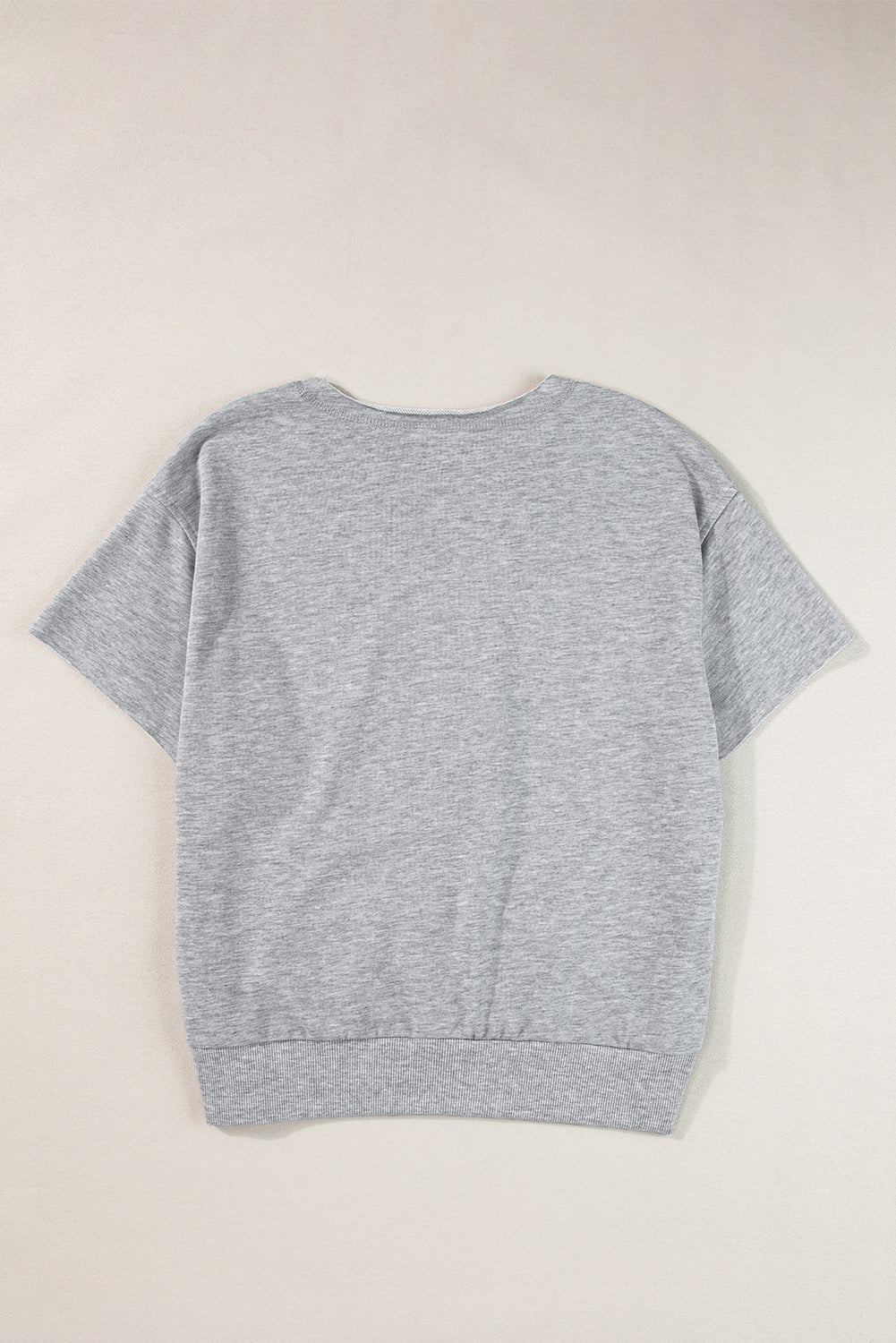 Light Grey USA Lettering Patch Notched Neck Loose Tee