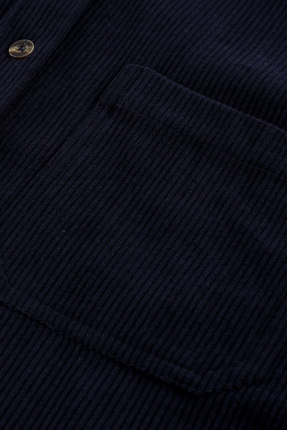 Dark Blue Corduroy Button Pocket Shirt