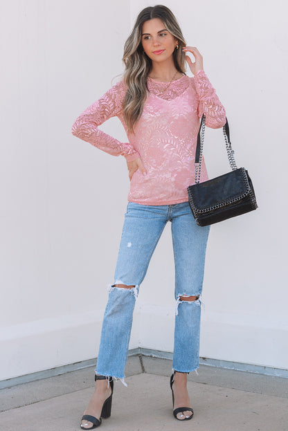 Blossom Floral Lace Sheer Long Sleeve Top