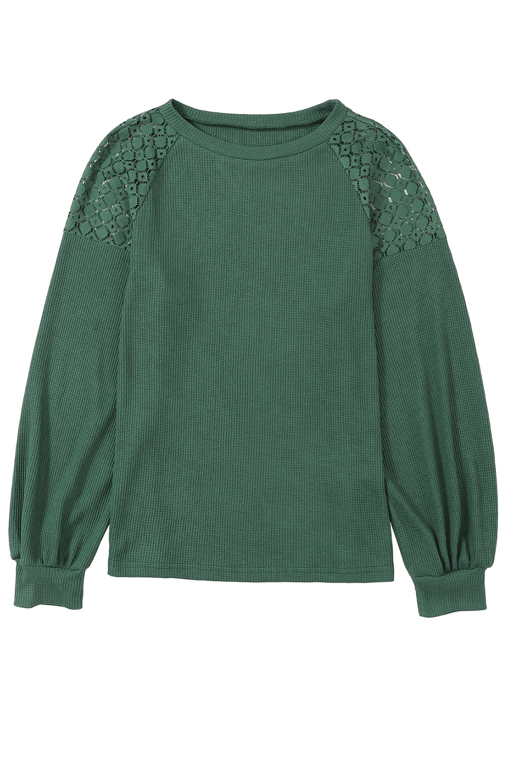 Green Lace Long Sleeve Textured Pullover