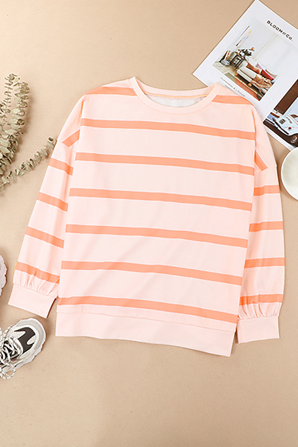 Stripe Striped Drop Shoulder Pullover Sweatshirt