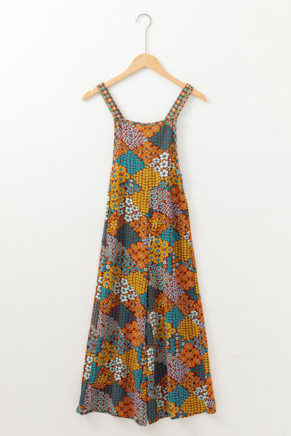 Multicolour Boho Floral Print Crossed Straps Ankle-length Jumpsuit