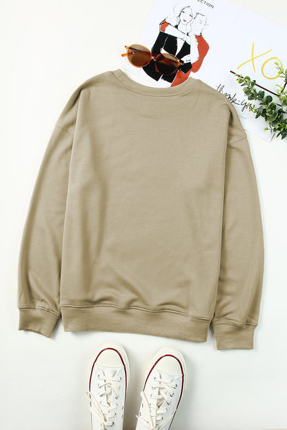 Khaki Plain Crew Neck Pullover Sweatshirt