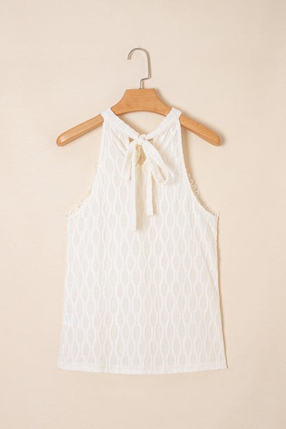 Beige Frenchy Lace Trim Textured Halter Tank Top