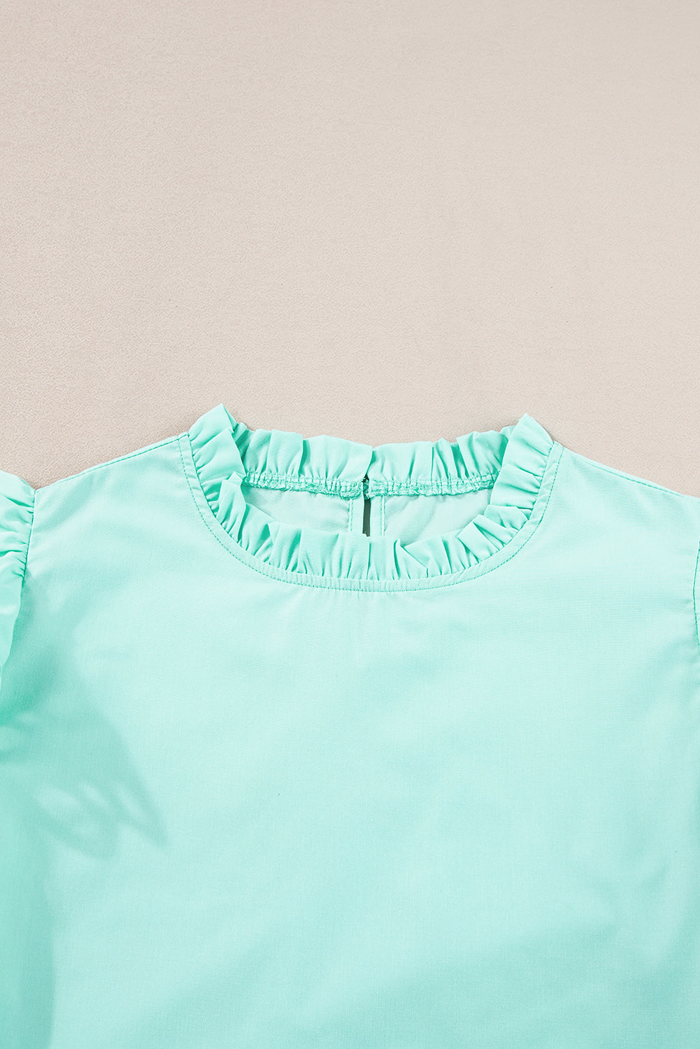 Mint Green Layered Ric Rac Cap Sleeve Frilled Neck Blouse