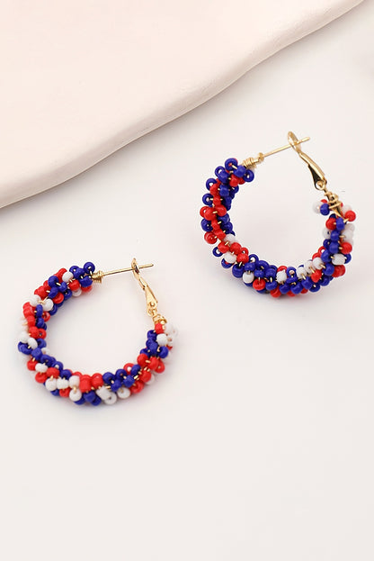 Fiery Red Flag Day Beaded Hoop Earrings