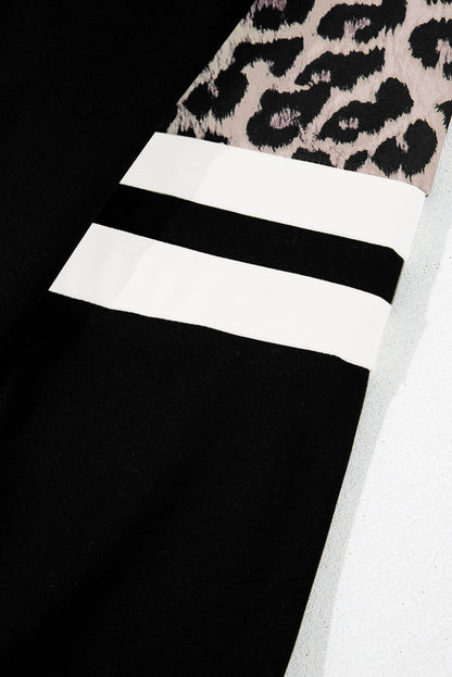 Black Leopard Print Colorblock Raglan Sleeve Sweatshirt