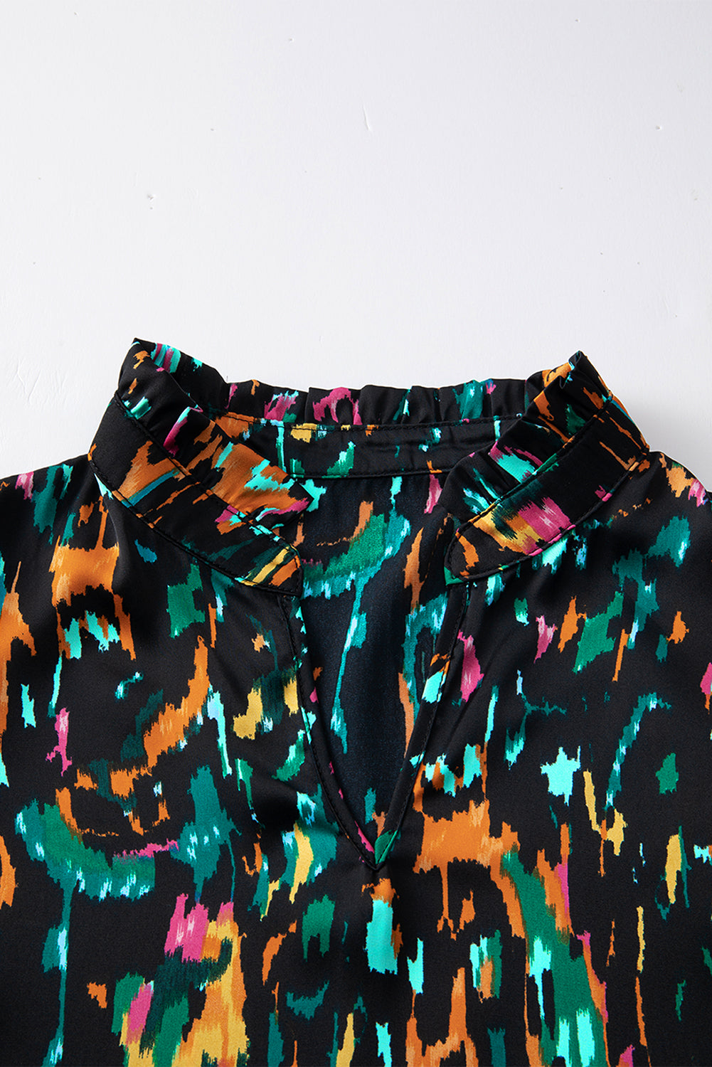 Multicolour Abstract Print 3/4 Puff Sleeve Ruffle Blouse