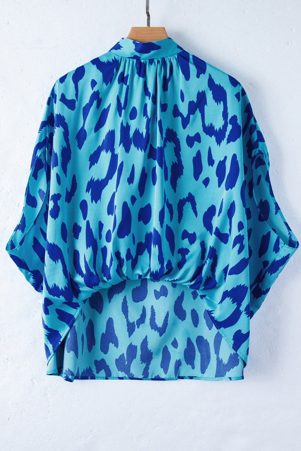 Blue Animal Printed Mock Neck Detail Caftan Top