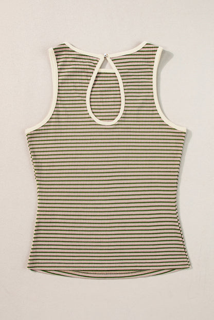 Green Stripe Striped Print Ribbed Knit Sleeveless Top