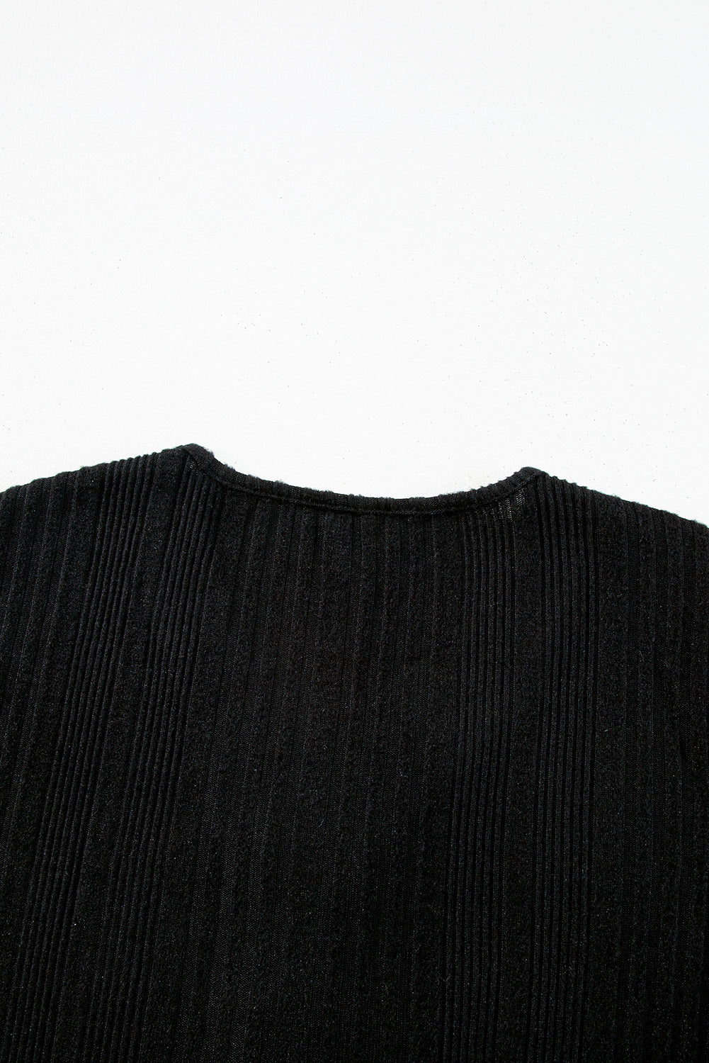 Black V Neck Buttoned Ribbed Knit Top