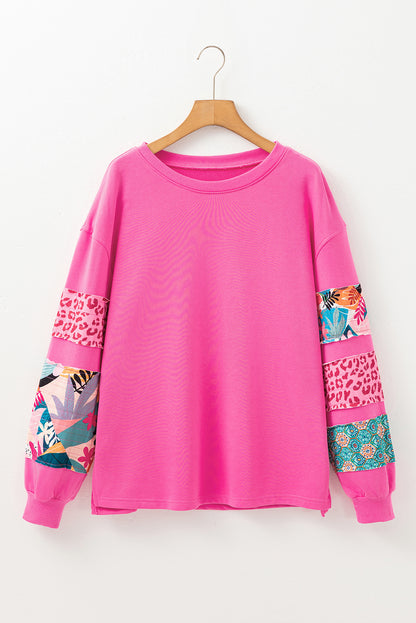 Sachet Pink Mixed Print Patch Drop Shoulder Pullover Top