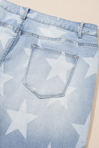 Beau Blue High Waist Star Pattern Plus Size Jeans