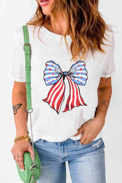 Bow Graphic Round Neck Short Sleeve T-Shirt