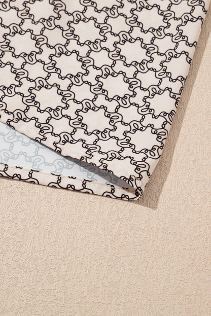 Khaki Plus Size Geometric Print Ruffled Sleeve Blouse