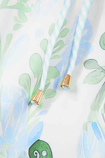 Sky Blue Floral Contrast Edge Layered Short Sleeve Mini Dress