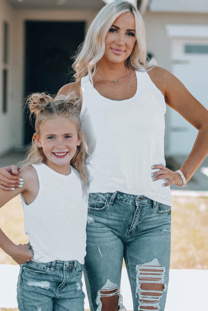 White Scoop Neck Basic Solid Tank Top