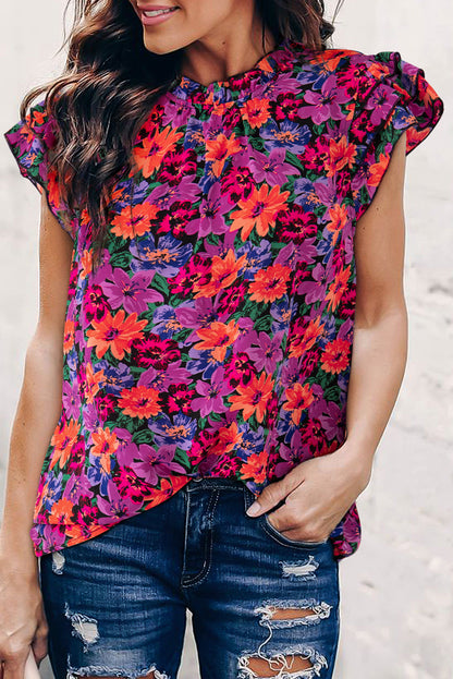 Multicolour Floral Print Tiered Ruffled Sleeve Blouse