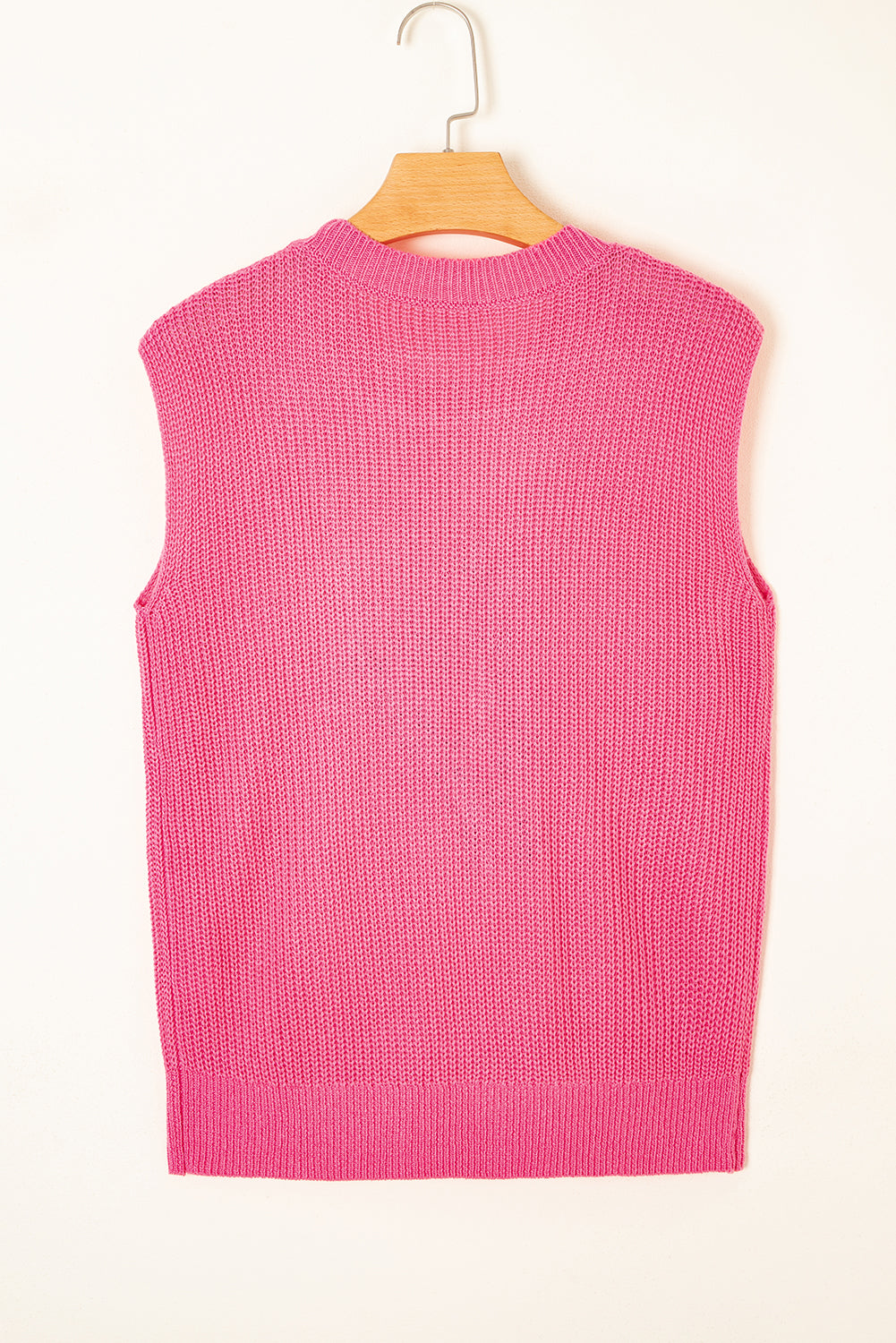 Bright Pink Western Cowboy Embroidery Round Neck Sleeveless Sweater