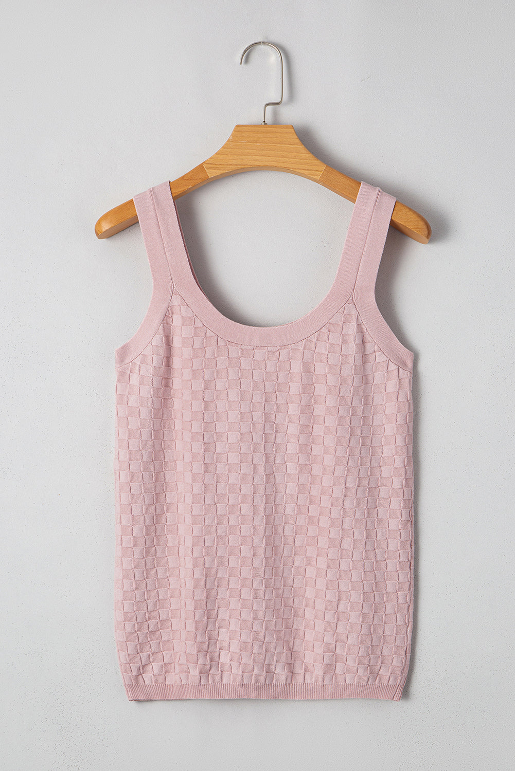 Light Pink Solid Textured Checkered U Neck Sweater Vest
