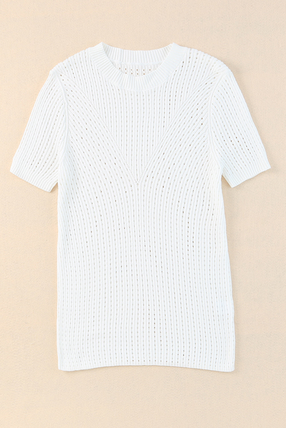 White Hollow-out Knitted Short Sleeve T Shirt