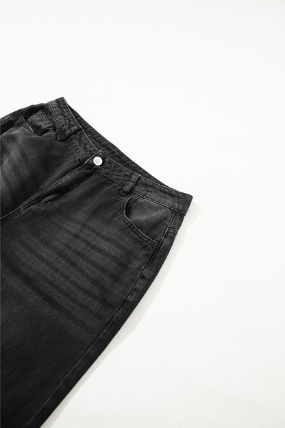 Black Distressed Hollow-out High Waist Cropped Flare Jeans