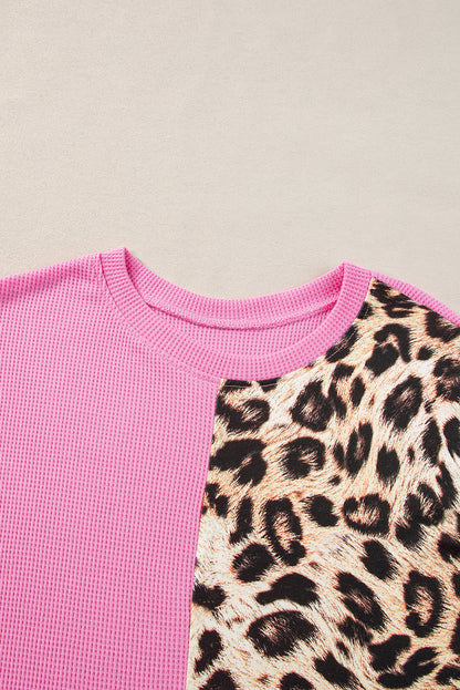 Bonbon Leopard Colorblock Waffle Knit Top