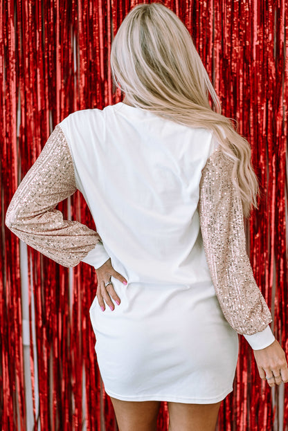 white sequin puff sleeve dress Sweetheart White Sequin Short Homecoming Dress With Puff Sleeves White / 16