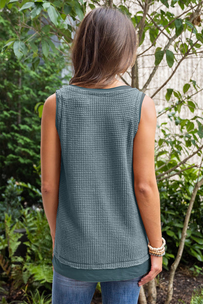 Real Teal Scoop Neck Waffle Knit Flowy Vest