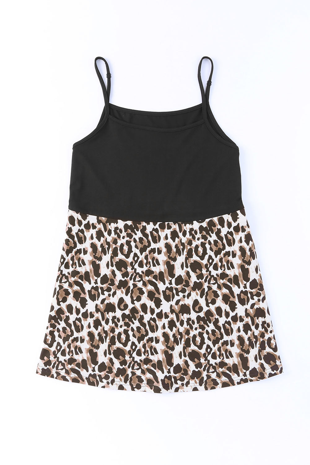 Black Leopard Patchwork Spaghetti Strap Tank Top