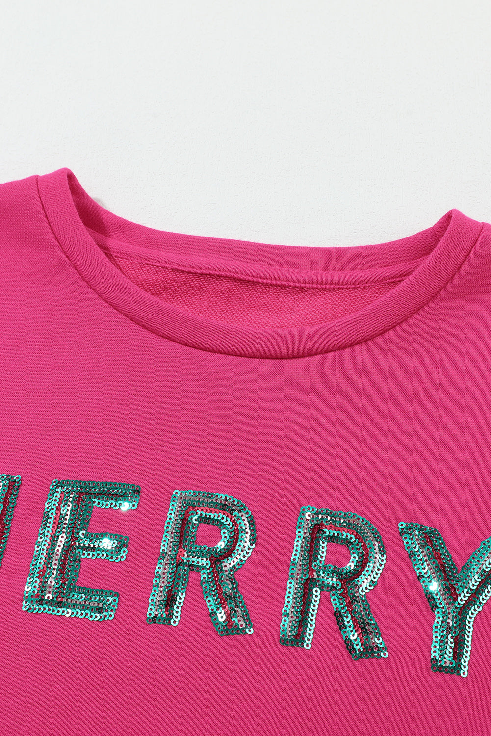 Strawberry Pink MERRY Christmas Tree Sequin Patchwork Sweatshirt