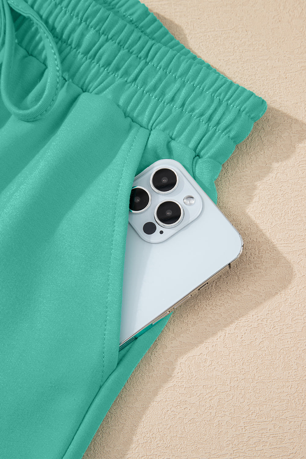 Sea Green Solid Loose V Neck Half Sleeve Tee and Shorts