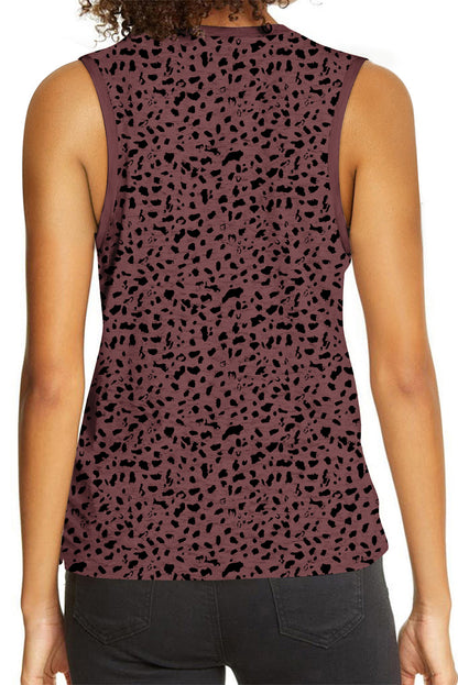 Fiery Red Leopard Print Round Neck Tank Top