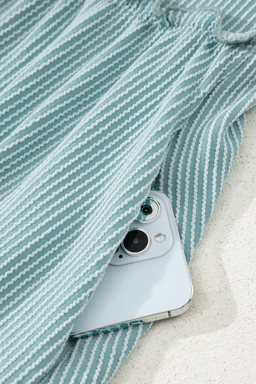 Canton Corded Knit Textured Patched Pocket Frilled Swing Mini Dress with Pockets