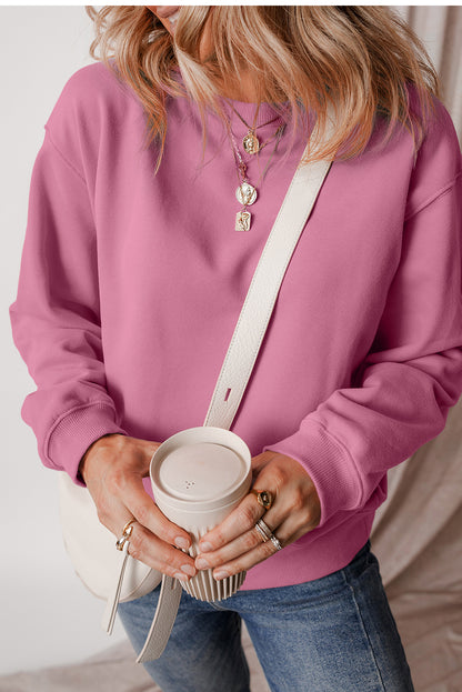 Meadow Mauve Solid Fleece Lined Drop Shoulder Terry Sweatshirt