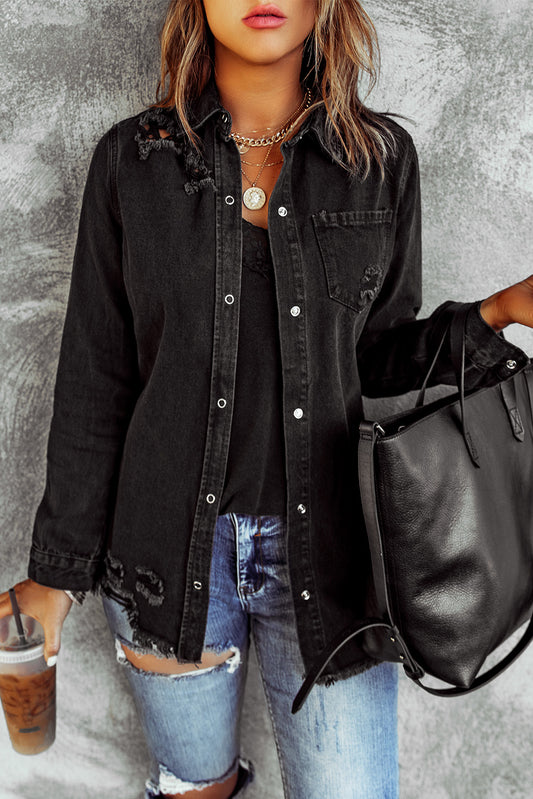 Black Ripped Denim Jacket