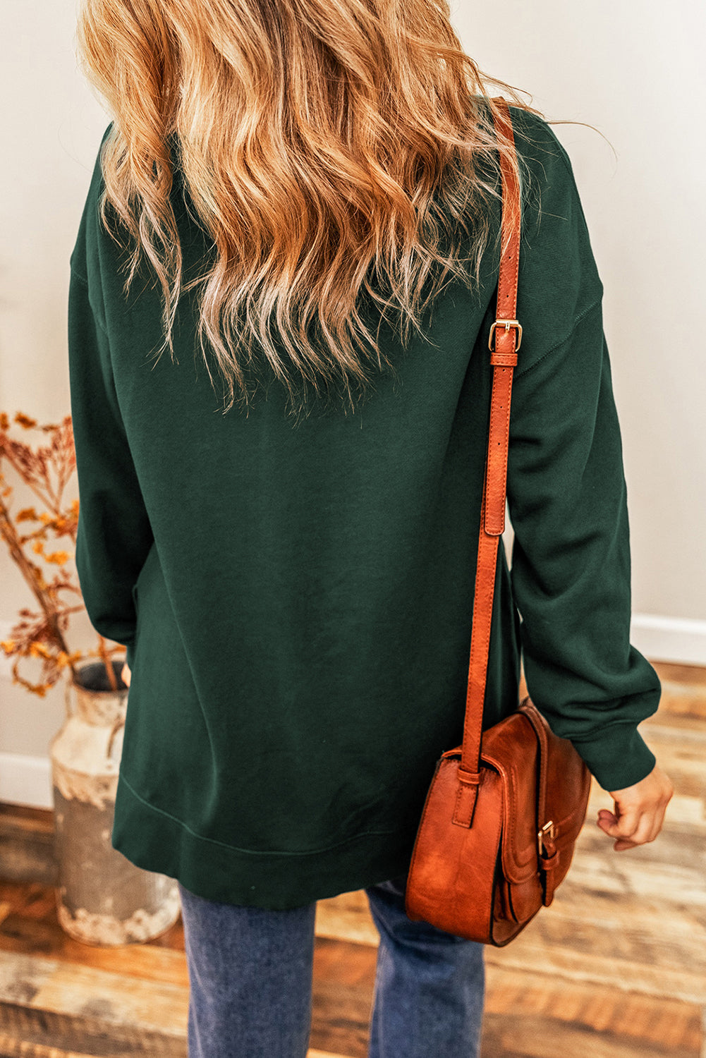 Duffel Green Oversized Drop Shoulder Split Hem Sweatshirt