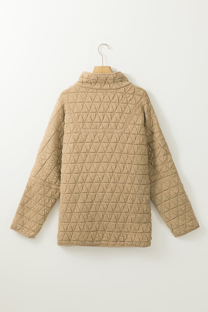 Khaki Quilted Button Front Funnel Neck Jacket