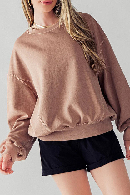 Chestnut Exposed Seam Batwing Sleeve Drop Shoulder Sweatshirt