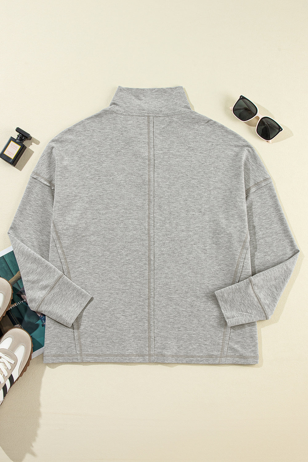 Light Grey Exposed Seam Collared Pocketed Loose Sweatshirt